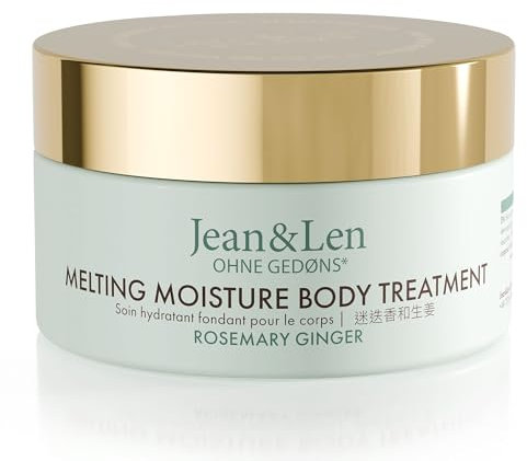 Jean & Len Melting Moisture Body Treatment Rosemary & Ginger, für ein duftendes Pflegeergebnis, für normale Haut, hochwertiger Tiegel, Pflegende Body Butter, ohne Parabene & Silikone, 200 ml