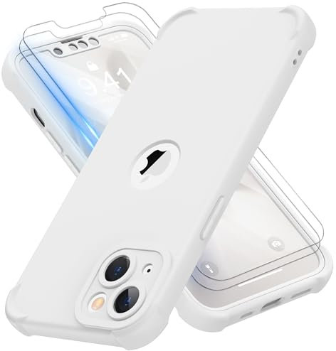 ORETECH für iPhone 13 Hülle, mit 2 Stück Schutzfolie, 360 Grad Ganzkörper Stoßfest Kratzfest Silikon Handyhülle für iPhone 13 6,1 Zoll,Weiß