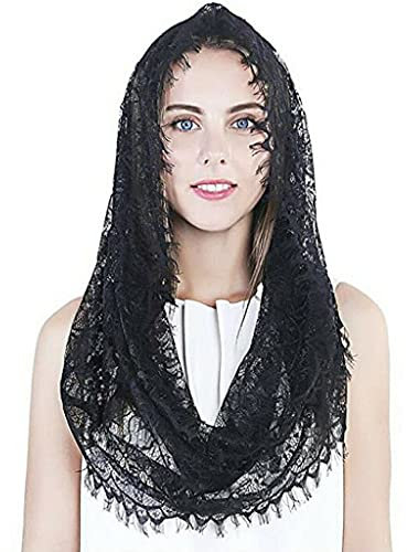 BYUTFA Schleier aus Spitze, Mantilla-Schleier, weich und bequem, 2 Farben, Schwarz und Weiß, spanischer Stil, Rosen-Spitzenschleier für Kopfbedeckung, Schal