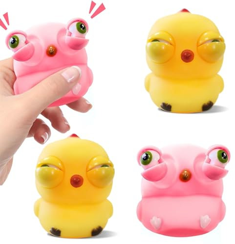 4 Stück Squeeze Spielzeug, Popping Out Eyes Toys, Küken Squeeze Toys, Anti Stress Spielzeug, Lustig Augen Out Anti Stress Ball, für Erwachsene und Kinder (4 Pcs)