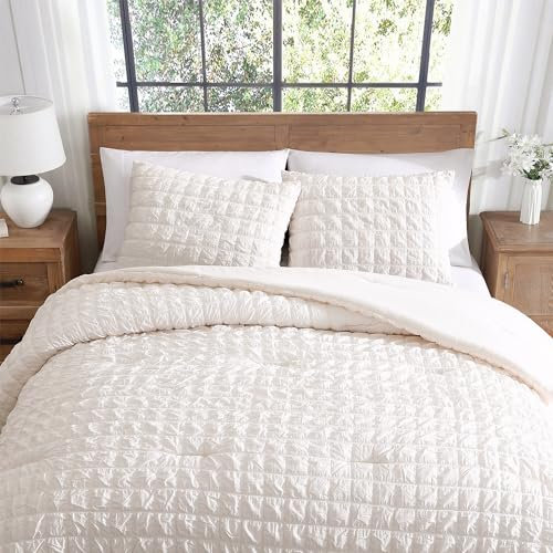 Tahari Home - Bettdecken-Set, leichte Bettwäsche mit passenden Kissenbezügen, schicke Raumdekoration, Puckered Seersucker Raumdekor (Luca Ivory, Full/Queen)