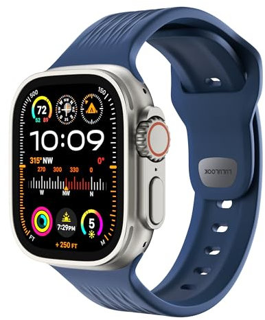 LULULOOK FKM Sport Correa Pulsera para Apple Watch ultra 2 49mm 46mm 45mm 44mm 42mm pulsera de reemplazo de hebillas impermeables para iWatch series 10 9 8 7 se 6 5 3 2 1(Azul marino)