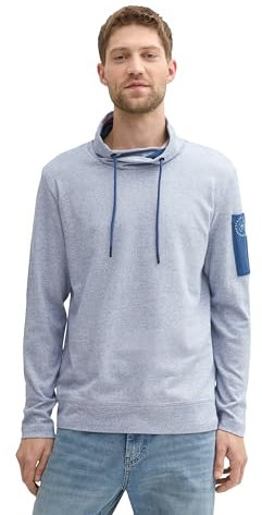 TOM TAILOR Herren 1043377 Sweatshirt-Longsleeve mit Schalkragen, 36184-Nighttime Blue White Grindle, XL