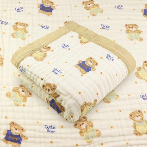 Hivia 6 Lagig Baumwolldecke Musselin Decke-110 * 105CM Musselin Decke Baby,Musselin Tücher Baby Musselintücher Babydecke Beige Baby Essentials(Teddybär)