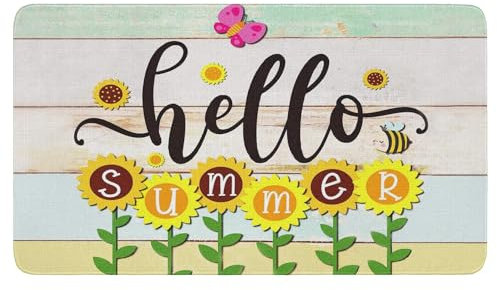 Vehcimbev Hello Sunshine Door Mat 30 X 17 Inch Summer Sunflower Butterfly Door Mat Indoor Outdoor Entrance Floor Mat Non Slip Summer Decor Rubber Welcome Mats