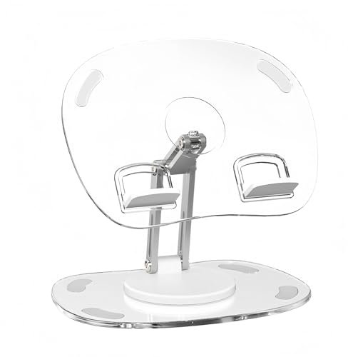 Fangehong Support Tablette Réglable, Support Téléphone, Support Bureau Pliable en Acrylique avec Base Rotative à 720° pour Tablettes et Téléphone, E-Reader 4,7-13 Transparent (Blanc)