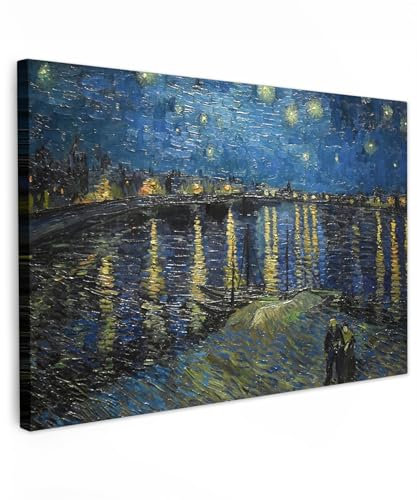 MuchoWow© Impression sur Toile Decoration Murale Peinture 120x80 cm Tableaux Decoratifs Muraux Déco Chambre Tableau Salon Van Gogh - Nuit étoilée sur le Rhône Reproductions