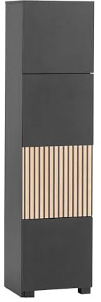 Lomadox Regal Schrank Breite verstellbar Garderobenschrank Flur Regalschrank modern in schwarz matt mit Eiche Natur