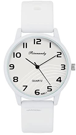 ALCENTIS Montre Femme Bracelet Silicone - Look très Tendance - Grand Cadran Rond (Bracelet Blanc - Cadran décor)