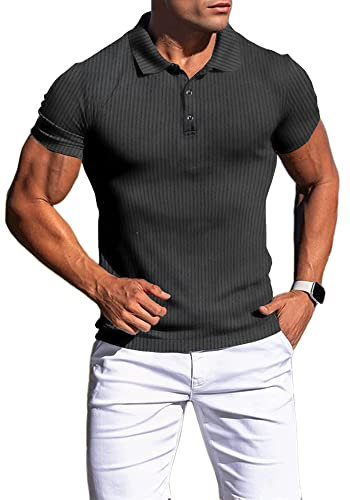 Agilelin Men's Muscle Slim Fit Polo Shirts Short Sleeve Stretch T-Shirts Casual Stylish Tee for Golf Workout(Grey/M)