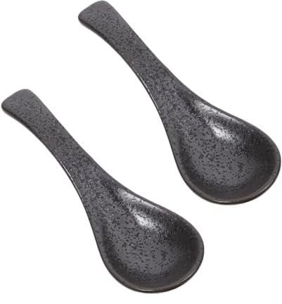iplusmile Ceramic Spoon Spoons, Retro Ceramic Asian Soup Spoons for Soup Ramen Wonton Dumpling Noodles (Black)