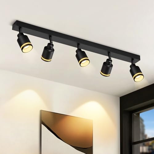 meoaow Deckenstrahler Modern Schwarz Deckenleuchte: 5 Flammig Schwenkbar Deckenspots Küchenlampe Metall Flurlampe GU10 Deckenlampe Strahler für Büro Schlafzimmer Esszimmer, Ohne Leuchtmittel
