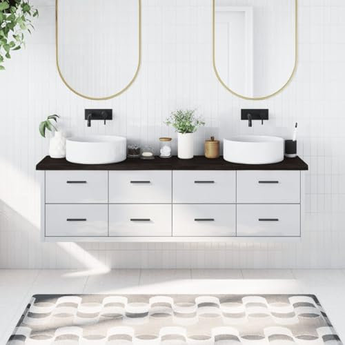 Buzaza Encimera de baño encimera Cocina Madera encimera baño Madera encimera Madera Maciza Madera Maciza tratada Gris Oscuro 180x40x4 cm
