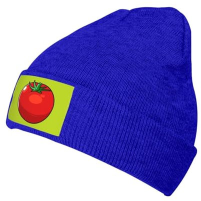 Oudrspo Blue Tomato Beanie-Mütze mit Gemüse-Motiv für Herren und Damen, warm, aus Strick, mit Bündchen