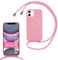 SLWYF Compatible with iPhone 11 Crossbody Lanyard Case, Liquid Silicone Protective Phone Case with Strap Adjustable Neck Cord Necklace Soft Cover for iPhone 11, Pink