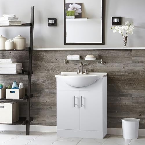 Home Treats 450 Vanity Unit Furniture, Ceramic Wash Basin Sink, Floor Standing, Soft Close Doors Bathroom Storage Cabinet - White (Vanity 65cm)