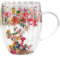 Taza de café de flores secas- 300 ml tazas con flores secas, tazas transparentes de doble pared con asa, taza de café para hombres y mujeres, tazas de leche para bebidas frías y exprimir