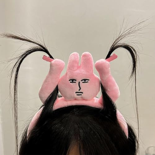 Eoixuqba Lot de 3 bandeaux à cheveux intéressants – Serre-tête lapin rose, serre-tête lapin en peluche, bandeaux amusants adaptés pour le poisson d'avril cadeaux créatifs pour les amis