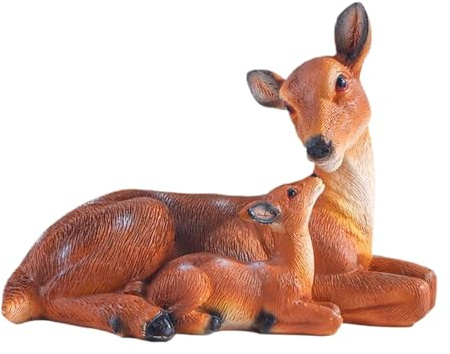 Qfdiwr Hirsch Deko Figure Gartendeko - Hirsch Harz Skulptur Ornament, Sitzender Deko Hirsch, REH Und Kitz Figuren Für Garten Und Haus, Rehbock Rehfigur Geweih Rotwild Tierfigur Dekofigur Figuren