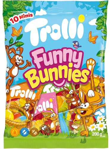 Trolli Funny Bunnies Minis 10er - Bunter Oster-Fruchtgummi-Mix - Lustige Osterfiguren in Minibeuteln - Perfekt für Ostergeschenke & Naschspaß - 200g