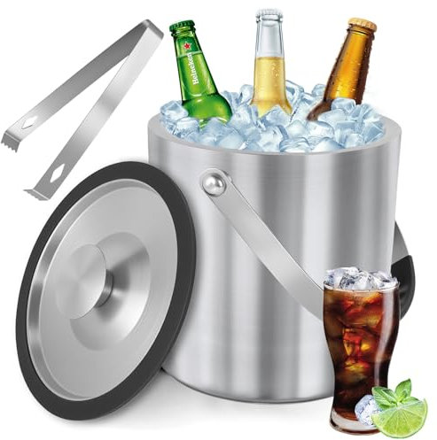 BBWELL Eiswürfelbehälter,2L Edelstahl Eisbehälter mit luftdichtem Deckel,Sieb und Eiszange,Doppelwandiger-Design,Zur Kühlung von Getränken,Wein,Sekt und Bier bei Barpartys