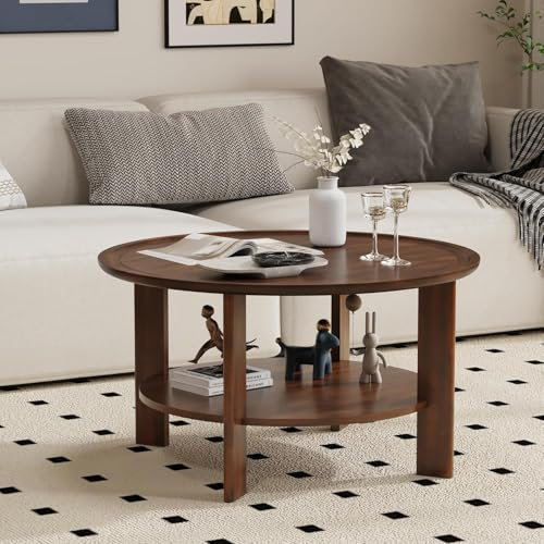 PADMA HOUSE Runder Couchtisch mit Ablage, Cocktailtische aus Holz, 81 x 45 cm, einfache Montage, Dunkelkirschrot