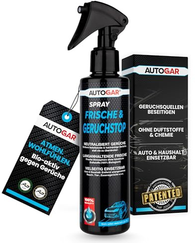 AUTOGAR® Geruchstop Spray 250 ml I Enzymatischer Geruchsentferner (duftfrei) für Auto & Textil I neutralisiert Nikotin-, Hunde- & Modergeruch I Polster, Sitze, Teppich