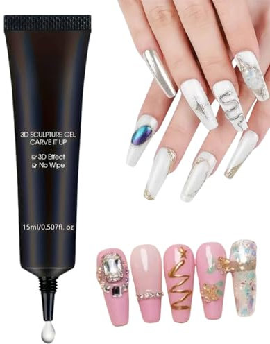 No Wipe 3D Nail Art Sculpture Gel,Sculpture Gel 3D Carving Gels,DIY Painting Carved Polish,Molding Decoration Manicure,UV LED Curing Requires,DIY Designs Nail Decoration Manicure,Clear Builder