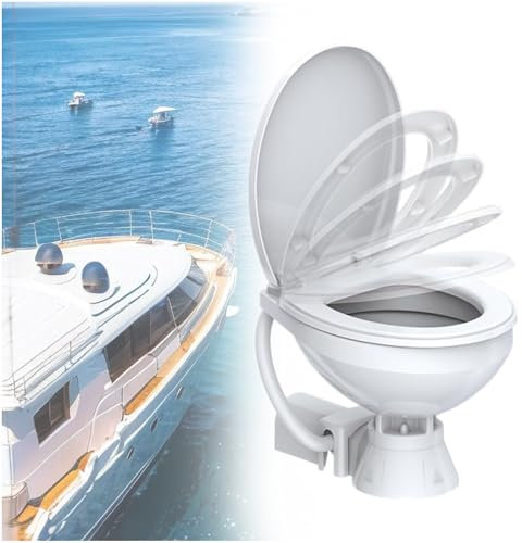 ZEEKYFOR Marine Toilet Electric 12V Quiet Flush Electric Boat Toilet Boating Head for RV Camper Yacht, Compact Horizontal Portable Toilet
