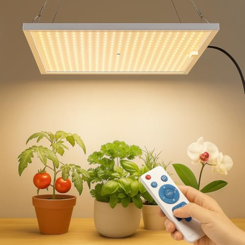50W LED Pflanzenlampe mit Fernbedienung – Dimmbares Grow Light mit Timer, 540 LEDs, Full Spectrum & IR, 7250 Lumen, 3 Lichtmodi für Zimmerpflanzen, Anzucht & Indoor Garten (30x30cm Panel)