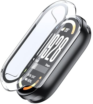 Fitudoos [1 Stück Harte PC Hülle mit Panzerglas Displayschutz Kompatibel mit Xiaomi Smart Band 10, Hochempfindliche Leichte Anti-Fall Schutzhülle, Rundum Schutzhülle-Transparent