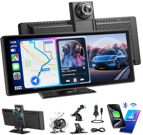 CGSGDK 8.88 Zoll CarPlay Display für Apple CarPlay & Android Auto mit 4K Frontkamera & 1080P HD Rückfahrkamera, IPS Touchscreen, Sprachsteuerung, GPS Navigation, BT/FM/AUX/Mirror Link