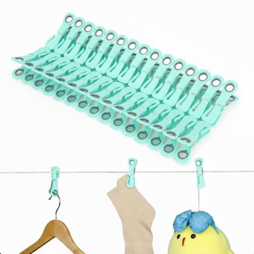 Cozary 30 Pièces Pinces à Linge en Plastique avec Crochet, Epingle a Linge Stables à Trous Ronds, Pince a Linge Exterieur pour Serviettes Chaussettes Underwears et Jouets en Peluche