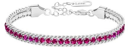 Tobestu Rose Red Zircon Tennis Bracelet - Adjustable Platinum Plated CZ Link with Round Cut Accents YA6109