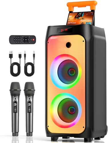 HWWR 500W Karaoke Machine with Trolley Wheels and 2 Wireless Mics | Dual 6.5 Subwoofers, Bluetooth 5.3, TWS, AUX/USB/TF, DJ lights, 24H Playtime for Backyard BBQs, Outdoor Parties