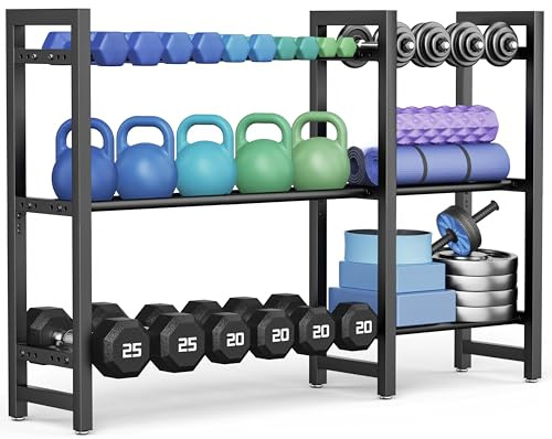 Soporte ajustable de mancuernas con tres pisos, 127 cm, ajustable