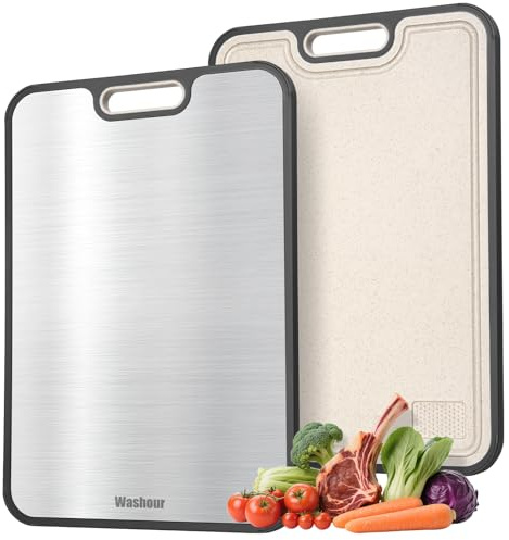 Washour Titanium Cutting Boards for Kitchen, Non Toxic 2-in-1 Cutting Board Double Sided, Food Grade Chopping Boards for Fresh Meat Vegetable, Easy to Clean Large Size 16”×11”