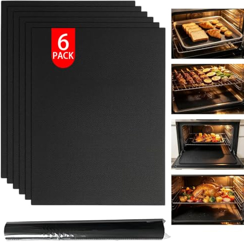 6 Stück Backfolie Wiederverwendbar, 40 x 33 cm, Dauerbackmatte Silikon, Backpapier Wiederverwendbar, Backmatte Silikon Backofen, Ideal für Kekse, Brot, Pizza, BPA- und PFOA-frei, Schwarz