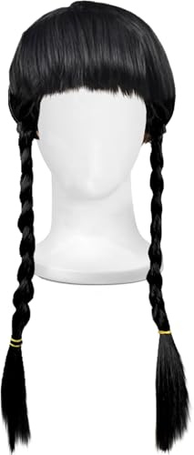 YOUYIKE Perücke für Damen Mädchen, Schwarze Geflochtene Perücken, Pony Zopf Perücke, Geeignet für Themenparty, Cosplay, Halloween, Karneval