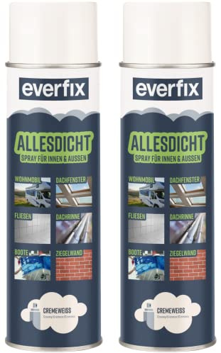 EVERFIX Allesdicht Spray (2 x 400 ml, creme weiss) Dichtspray wasserdicht, Flüssigkunststoff, flüssiger Kunststoff zur Abdichtung
