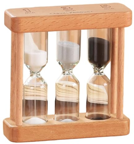 Ngbbby Clessidra Creativa in Legno da 1/3/5 Minuti - Orologio educativo Funzionale con Sabbia Nera, Bianca e Grigia per cucine, uffici, Desktop
