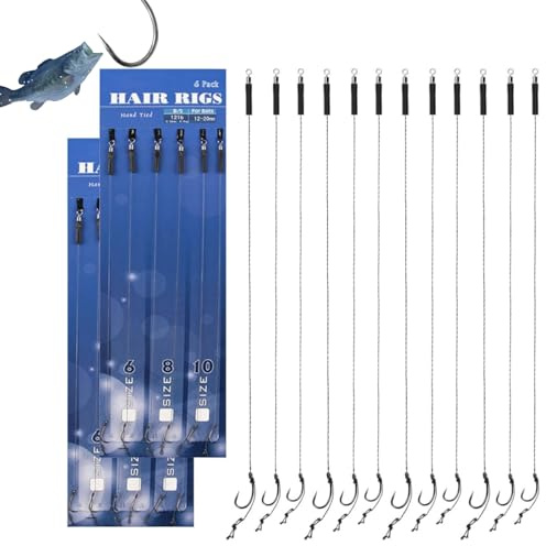 12PCS Strong Sharp Carp Fishing Hooks,Hair Rigs For Carp Fishing Barbless,Anti Tangle F-ishing Hooks,Stainless Steel Material,For Using In Freshwater And Saltwater Catch & Release,(Sizes 6, 8 &10)