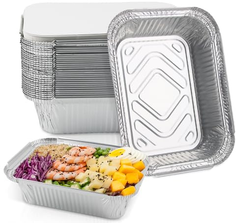 SilverChry Barquettes en Aluminium, Lot de 30,Barquette Aluminium avec Couvercle 700ML, Plat Aluminium, pour Four,Barbecue à Gaz,Friteuse à Air, Idéal pour la Cuisson au Four et Le Barbecue (700ml)