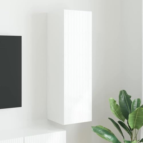 GeenYuu Meuble TV Mural Blanc en Bois d'ingénierie 30 x 31 x 100 cm avec Porte pivotante et étagères, Support de Rangement pour Salon séjour multimédia, Design Moderne Suspendu et Fonctionnel