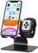 OMOTON 2 in 1 Phone and Watch Stand, Desktop Stand Holder (NOT Include Charger) Compatible with All iPhone 15 14 13 12 and Apple Watch Series 9/8/SE2/7/6/SE/5/4/3/2 (Both 45/44/42/41/38mm)-Black