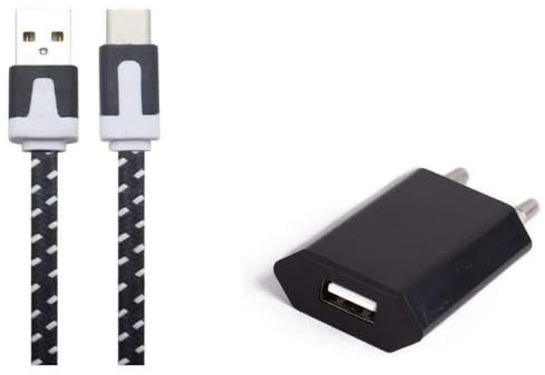 Pack Chargeur pour Sony Xperia Xa1 Smartphone Type C (Cable Noodle 1M Chargeur + Prise Secteur USB) Murale Android (Noir)