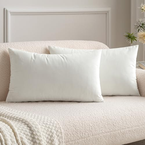 MIULEE 2er Set SAMT Weihnachten Kissenbezug Kissenhülle Dekorative Dekokissen Sofakissen Lendenkissen Wurfkissenbezug mit Verstecktem Reißverschluss Sofa Schlafzimmer 12x20 Inch 30x50 cm Reines Weiß