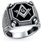 Herren Großer Statement Solider Kompass Freimaurer Freimaurer Siegelring .925 Sterling Silber Zweifarbig Schwarzes Inlay