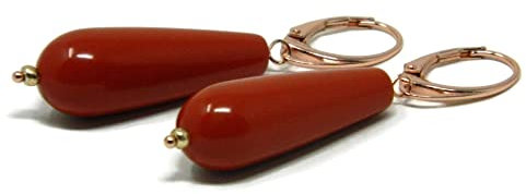 Orecchini Donna Pendenti Handmade in Pasta di Corallo Rosso Sardegna – Gocce 10x30 mm – Argento 925 Placcato Oro Rosa – Made in Italy – Nickel Free - DodiGioielli