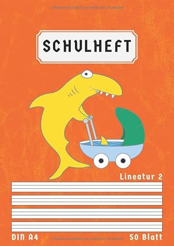 Schulheft Din A4 Lineatur 2: Liniert 50 Blatt | 2 Klasse Schreibheft | Homeschooling und Schulanfang | Orange